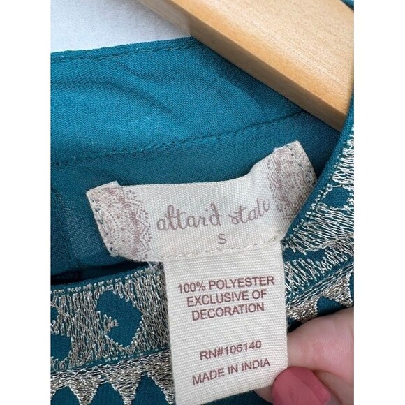 Altar'd State Green Sundress Gold Embroidery Accent Size Small Lined High Neck - Picture 2 of 10